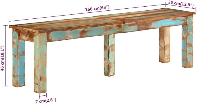 vidaXL Bench 160x35x46 cm Solid Reclaimed Wood - Image 2