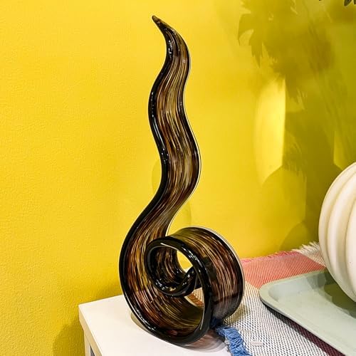 11.4" Tall Hand Blown Glass Sculpture, Murano Style Art Glass Figurine, Modern Coastal Home Decor Accent for Shelf, Table, TV Stand, Living Room Decoration - Image 4