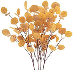 4Pcs Artificial Eucalyptus Leaves Stems 33.8‘’ Eucalyptus Branches Orange Fake Fall Flowers for Home Fireplace Farmhouse Party Wedding Table Bathroom Autumn Décor by Tepaler