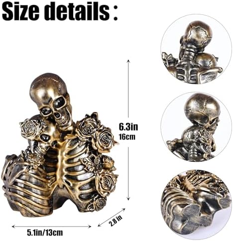 Halloween Skeleton Decor, Gothic Skeleton Couple Resin Statue with Roses - Image 3