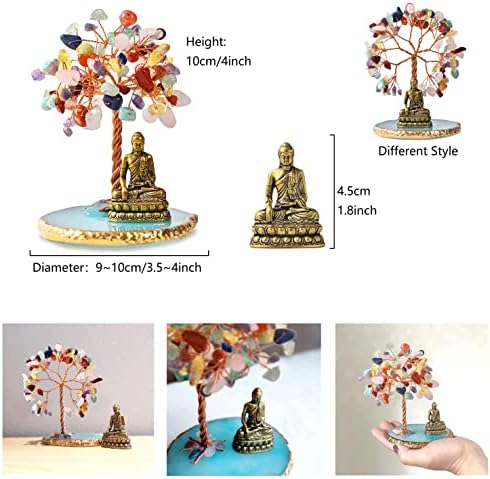 Buddha Statue with Healing Crystal Tree, Tree of Life for Positive Energy. Home Decor Yoga Meditation.7 Chakra.(C) - Image 4