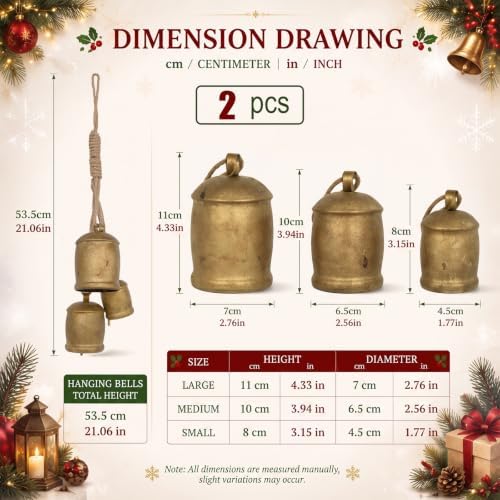 Rowfad Christmas Bells for Decoration, Hanging Gold Cow Bells with Rope, 2 - Image 3