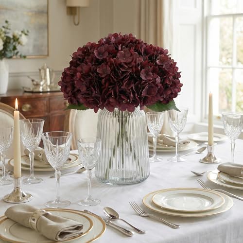 6Pcs 13" Dark Red Silk Hydrangea Artificial Flowers - Image 4
