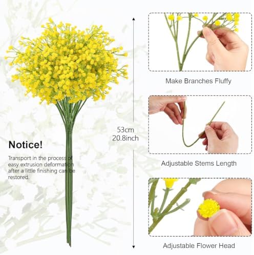N&T NIETING 24Pcs Babys Breath Artificial Flowers Bulk, Yellow - Image 2
