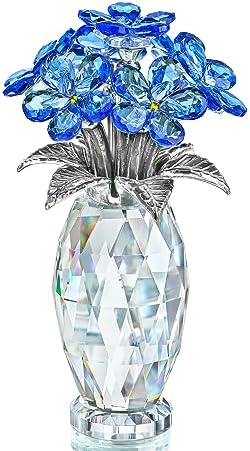 Blue Crystal Glass Forget Me Not Flower Figurine Table Centerpiece Decor by HDHYALINEDORA