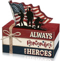 Geelin 4 Pcs Veterans Day Patriotic Table Decoration Wooden Book Stack Sign by Geelin