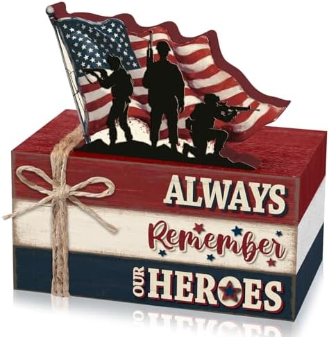 Geelin 4 Pcs Veterans Day Patriotic Table Decoration Wooden Book Stack Sign by Geelin