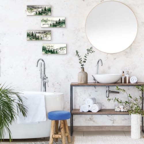 4 Pieces Forest Bathroom Decor Bible Verses Wall Decor Christian Signs Religious Art for Home Motivational Prayer Wall Art for Living Room Office Bedroom Bathroom(Forest, 10x4 Inches) - Image 7