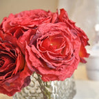 Silk Roses in Glass Vase with LED, Low Centerpiece for Table, Red - Image 5