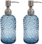 16 oz Diamond Pattern Glass Soap Dispenser, Kitchen and Bathroom Refillable Soap Dispenser with Rust Resistant Stainless Steel Pump for Hand Soap, Lotion Glass Liquid Dispenser(Blue - 2 Pack) by SDlumeiy