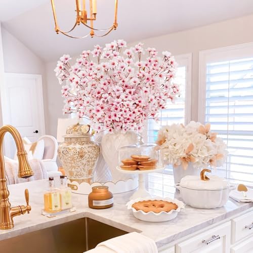 16 Pcs Artificial Silk Cherry Blossom Branches 15.7in for Vase ,Pink Peach - Image 4