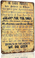 Funny House Rules We Do Geek IN THIS HOUSE Vintage Metal Tin Sign by SARAHEVE