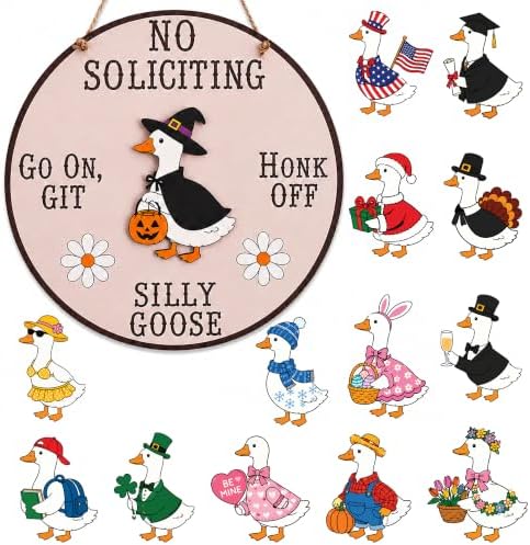 Funny No Soliciting Sign for House, 8.8 Inch Goose Door Hanger, No Soliciting Sign for Front Door, Funny Do Not Disturb Door Sign, Seasonal Wooden Goose Decor for Home by EmotionalUplifting