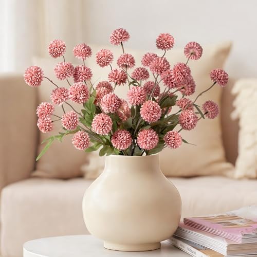 10Pcs 20.5" Artificial Pompon Mum Silk Flower Stems, Fake Chrysanthemum Ball Faux Flowers for Vase, Fall Floral Stems for Indoor Home Decor Wedding Centerpieces, Red (No Vase) - Image 2