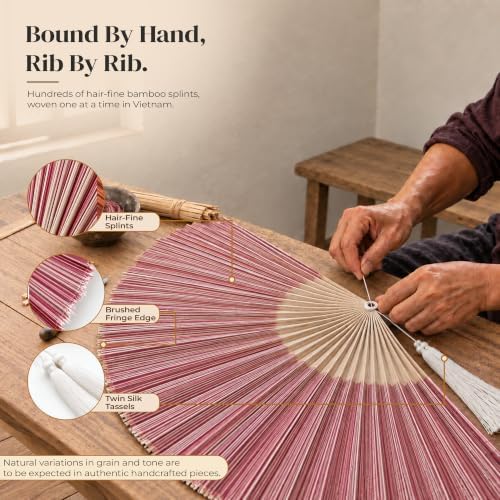 Bamboo Fan Wall Decor, Japanese Wall Fan, Red Pink 48 in - Image 4