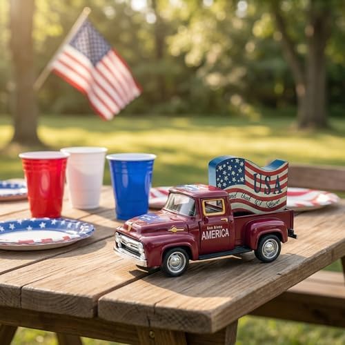 Patriotic Vintage Metal Truck Decor, 5.7-Inch USA Flag Pickup Accent - Image 5