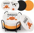 OIAHOMY 8 Pcs Halloween Coasters with Holder for Beer, Coffee, Woven Cotton Coaster Set for Table Decor for Kitchen, Bar, Dining Room, Living Room, Housewarming Gifts - Halloween Mixed Color by MasterofSpaceOptimization