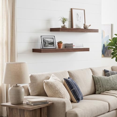 Fixwal Floating Wall Shelves for Decor (Walnut, Set of 2, 22Inch) - Image 2