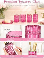 Haturi Hot Pink Bathroom Accessories Set, Glass Bathroom Set, 5 Pcs - Image 4