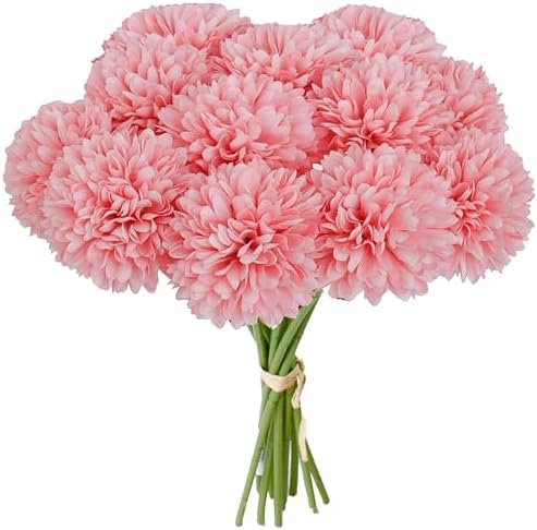 Mandy's 12pcs Artificial Pink Ball Chrysanthemum Flowers by Mandys