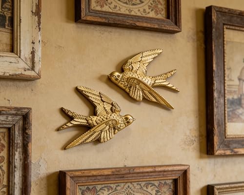AMOIENSIS 4.75 Inch Gold Swallow Bird Wall Sculpture Set of 2 - Image 3