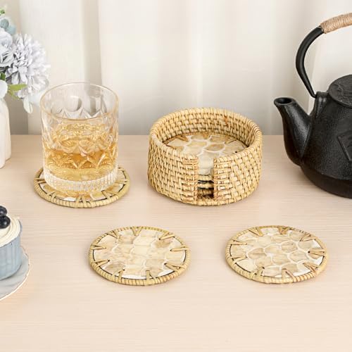 Coastal Coasters Set of 6, Boho Coaster Set with Holder, Fish Scale - Image 6