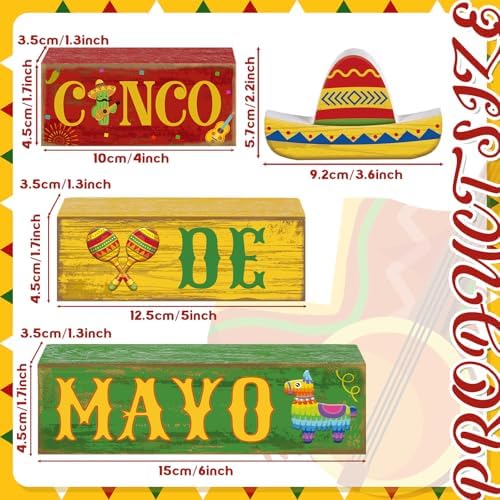 Yuntau 4 Pcs Cinco De Mayo Wood Blocks Tiered Tray Tabletop Centerpiece - Image 3