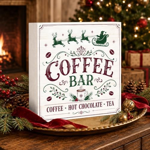 Christmas Coffee Bar Decorations Wooden Box Sign Santa Sleigh Reindeer Sign - Image 3