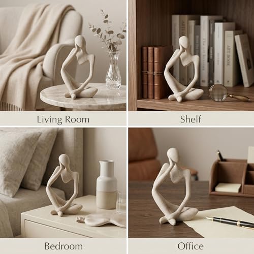 Large Sandstone Thinker Statue Decor, Modern Minimalist Abstract Sculpture, Thinker Sculpture Home Decor for Living Room, Office Desk, Bookshelf Decor, Contemporary Home Decor Accent - Image 3