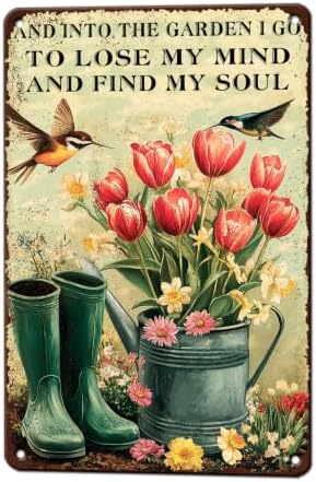 Vintage Tin Sign And Find My Soul Flower Sign Retro Sign for Home Office Kitchen Bar Cafe Garden Wall Decor 8x12 Inch by KIYOYOHomeIsOurHappyPlace