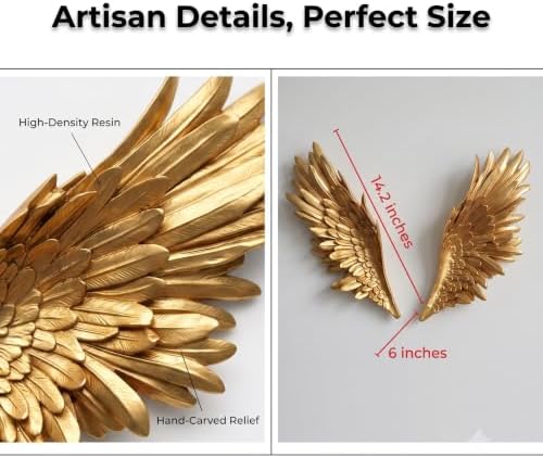 QPOIBSD 3D Gold Angel Wings Wall Decor, Feather Sculptures for Home (1Pair) - Image 2