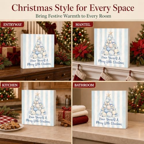 Christmas Decorations Coastal Xmas Seashell Tree Wood Box Sign - Image 6
