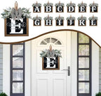 Ultra Large 14'' Last Name All Year Round Front Door Wreath with 26 Initial Letter Welcome Sign All Seasons Eucalyptus Garland and Bow Wreaths for Front Door Porch Farmhouse Decoration (E) - Image 5