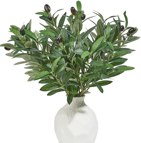 5 PCS 18 Inch Olive Tree Branches Greenery Stems Artificial Plants Faux Olive Branch for Vase Realistic Green Stem Home Decor Indoor by VICROL