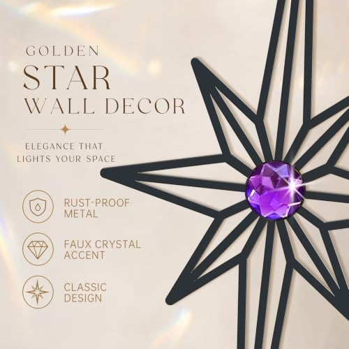 sxnzequnze 4 Pcs Star Wall Art for Home Decor Living Room Bedroom Office Metal 3D,Bling,with Hanging Hook Starburst Midcentury Sculpture Retro Gallery Accent Celestial -Black 16.5in/9.4in - Image 2