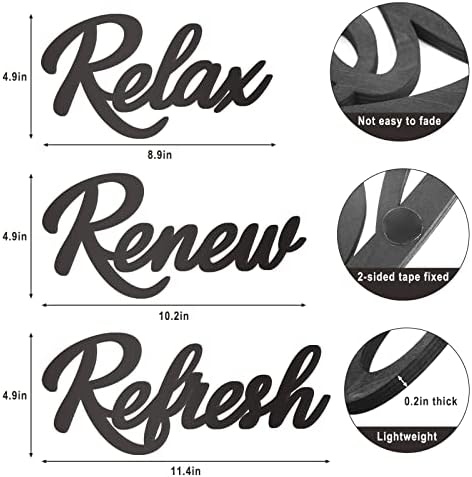 3 Pieces Bathroom Decor Black Bathroom Wall Art Relax Renew Refresh - Image 3