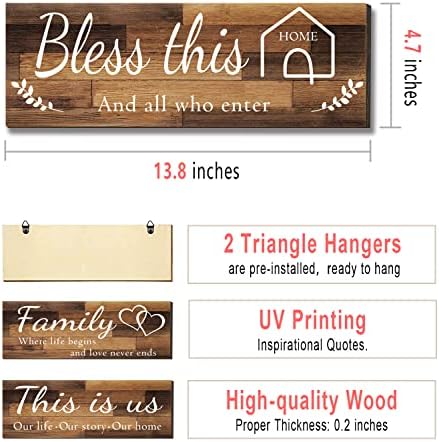 4 Pieces Home Wall Signs, THIS IS US/TOGETHER/BLESS THIS HOME/FAMILY Wall Decor For Living Room Bedroom, Rustic Wooden Farmhouse Wall Art , 4.7 x 13.8 Inch(Brown) - Image 5