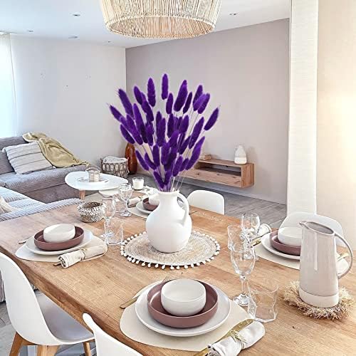 Uieke 17’’ Natural Bunny Tails Dried Flowers, 50 Pcs Dried Lagurus Ovatus, Dried Purple Pampas Grass Decor for Farmhouse Flower Arrangements Wedding Home Craft Boho Party Decorations - Image 4