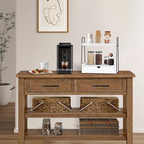 2-Tier Bathroom Countertop Organizer with Drawer, Wood Vanity Shelf White - Image 5