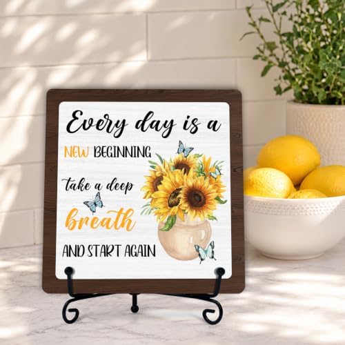 Home Decor for Rustic Farmhouse, Sunflower Wooden Sign for Living Room Kitchen Counter Entryway Table Book Shelf Mantle Decor (A10) - Image 3