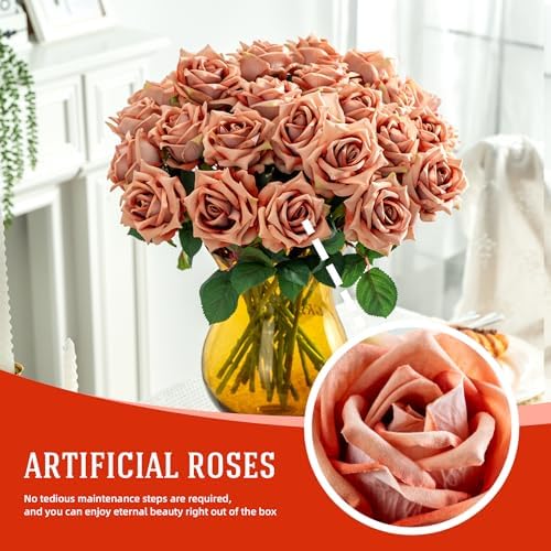 Ttranewsoo 24PCS Burgundy Artificial Flowers, Black Red Fake Roses with Stems for Fall Floral Arrangements, Autumn Centerpieces, Weddings & Home Decor, 16.5 Inch - Image 3