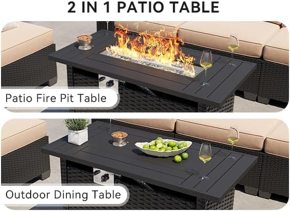Aoxun Patio Furniture Set with 44'' Fire Pit Table, Widen Armrests Wicker - Image 3