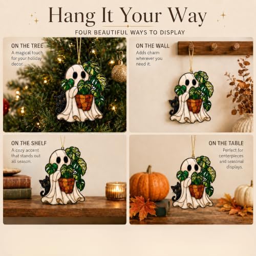 Halloween Ghost Monstera Ornaments, Flat Acrylic Decor, 3.94 Inch - Image 6
