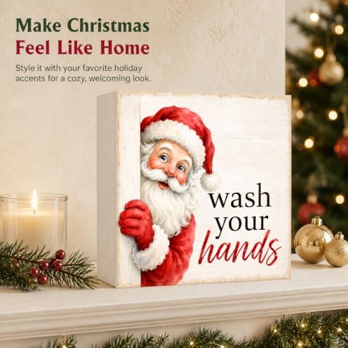 Christmas Bathroom Decor Funny Santa Wash Your Hands Wood Box Sign - Image 5