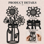 qzmaikoo 3 Pieces Sunflower Roses Daisy Black Metal Flowers Wall Decor Metal Vase Wall Art Metal Wall Sculptures Hanging for Indoor Kitchen Bathroom Bedroom living room,14.56x7.87 inches - Image 3