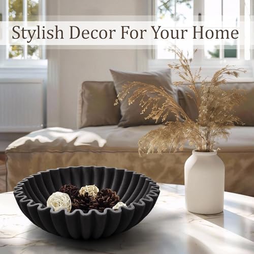 LIN CHUAN Ruffle Decorative Bowl, Large Fruit Bowl, Artificial Stone BLack - Image 4