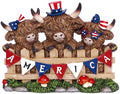 5.71inch Highland Cow 4th of July Decor, Peeking Over Fence with Red Blue White America Banner, Rustic Resin Figurine for Farmhouse Table Decoration, US 250th Independence Patriotic Memorial Day Gift by YeehaWhoo