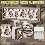 Vintage Happy Easter Decorations for Office, Home, Table, Mantel, Shelf, Desk, 3 1/2 x 11 Inch Retro Bunny Sign, Wooden Spring Bunnies Decor Sign, Farmhouse Pink Decoration (Vintage Bunnies) - Image 2