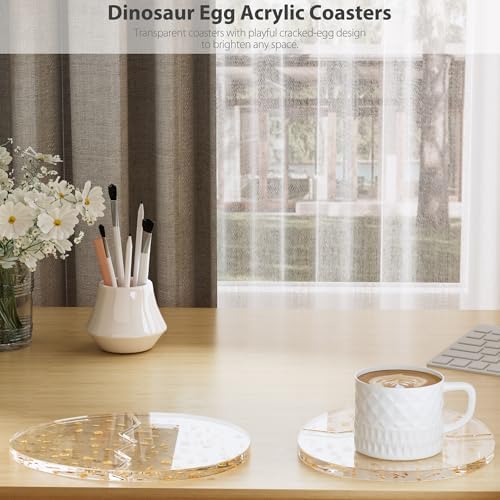 Acrylic Coaster Decorative Plates,2Pcs/Set Office Desk Accessories, Clear Dinosaur Egg Shape Coffee Cup Decor, Perfect for Tabletop Protection and Display.（Gold） - Image 3