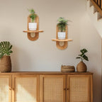 Floating Shelves for Wall, Boho Home Wall Decor,Rattan Plant Shelf Set of 2, Mid Century Small Decorative Shelf, Natural Wood Shelves for Living Room,Bedroom,House,Office (Natural) - Image 5